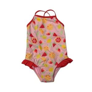 George Pink and Red One Piece Swimsuit with Fruit Print